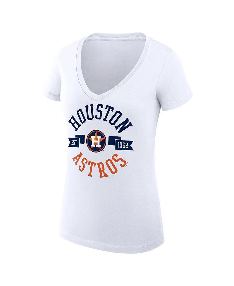 G-iii 4Her by Carl Banks Women's White Houston Astros Super-Slim Fit Lightweight City Graphic V-Neck T-Shirt