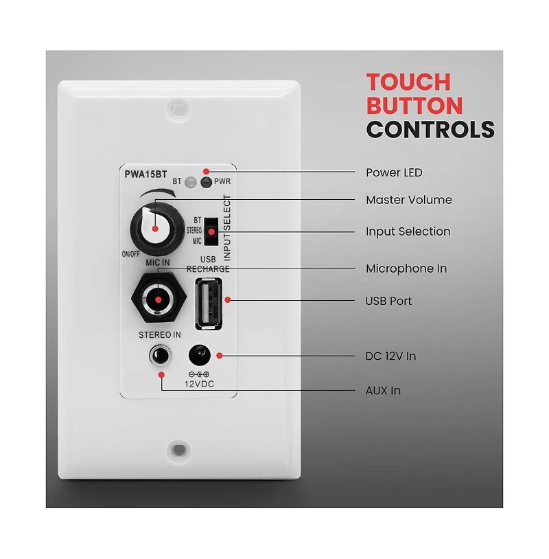 Pyle Bluetooth In-Wall Receiver with Speaker Control and Usb Charging PWA15BT