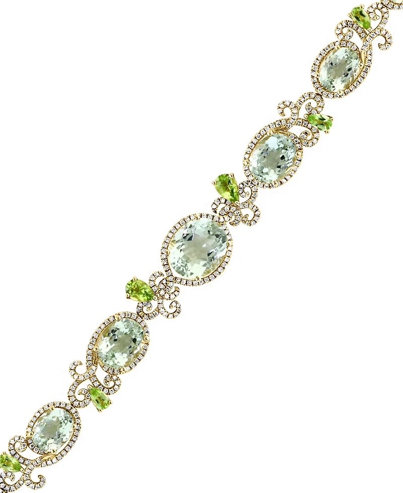 Lali Jewels Green Amethyst (4/5 ct .t.w.), Peridot (9/10 ct. t.w.) & Diamond (8/10 ct. t.w.) Bracelet in 14k Yellow Gold