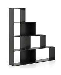 Slickblue 4-Tier Modern Stepped Bookshelf with 6 Storage Cubes for Living Room-Black