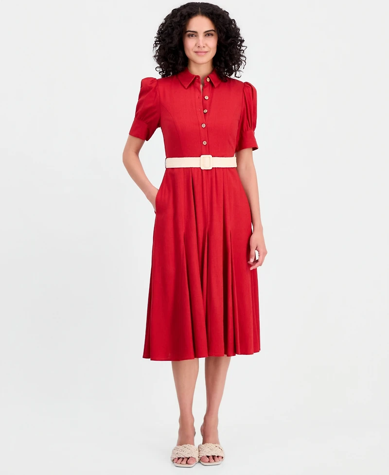 Tahari Asl Women's Short-Sleeve Belted Dress