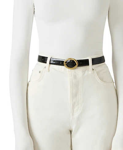 Steve Madden Feathered Edge Glazed Polyurethane Oval and Square Buckle 2-Piece Belt Set