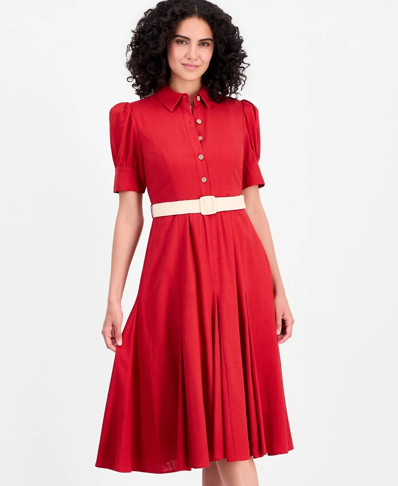 Tahari Asl Women's Short-Sleeve Belted Dress