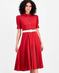 Tahari Asl Women's Short-Sleeve Belted Dress