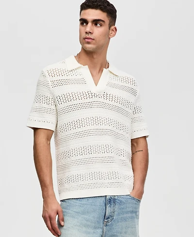 Mode of One Men's Relaxed-Fit Novelty Stitch Short-Sleeve Polo Sweater, Macy's Exclusive