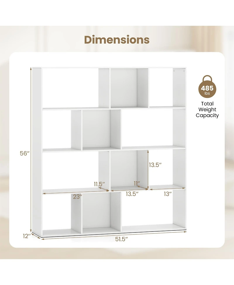 Slickblue 4-Tier Open Shelf Bookcase with 12 Storage Compartments