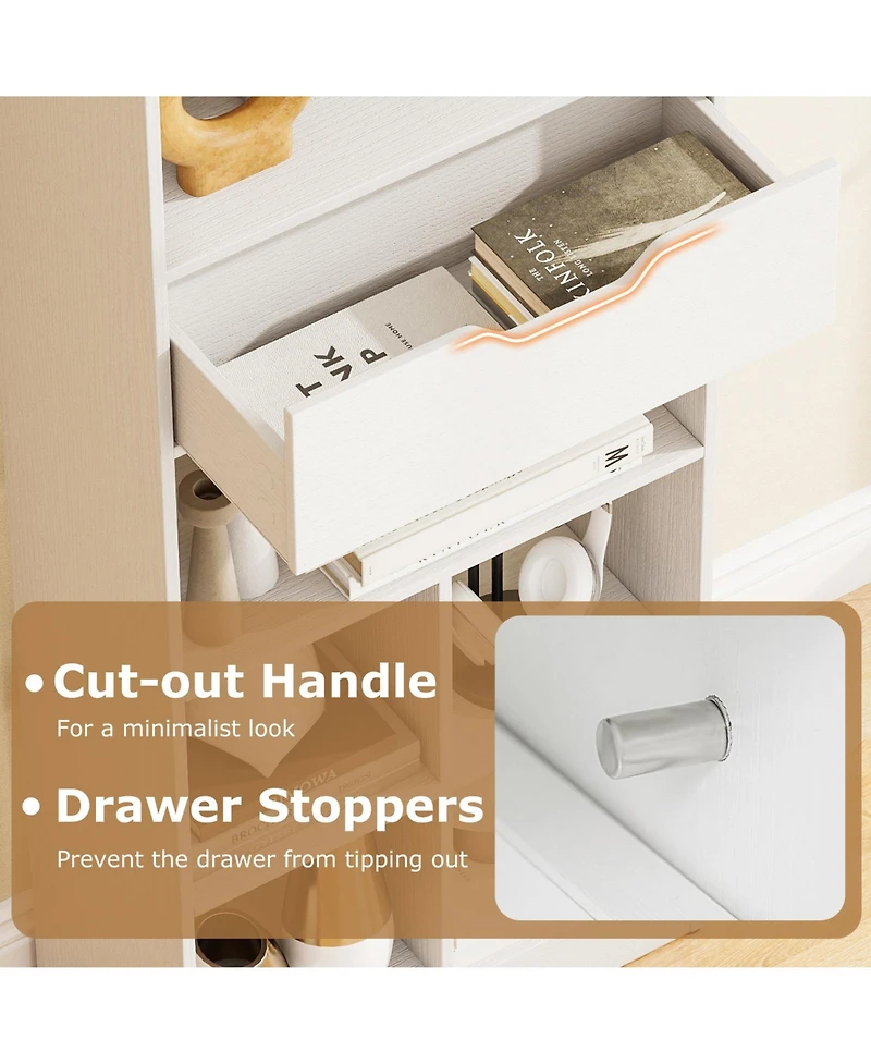 Slickblue 71 Inch Bookcase with Drawer and 10 Storage Compartments