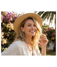 Bling Jewelry Set of 2 Fashion Enamel 3D Blue White Rose Flower Clip-On Earrings Gold Plated