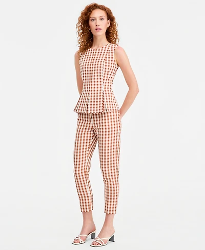 Tahari Asl Petite Gingham Mid-Rise Capri Pants