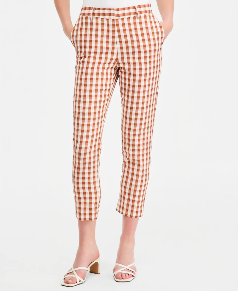 Tahari Asl Petite Gingham Mid-Rise Capri Pants
