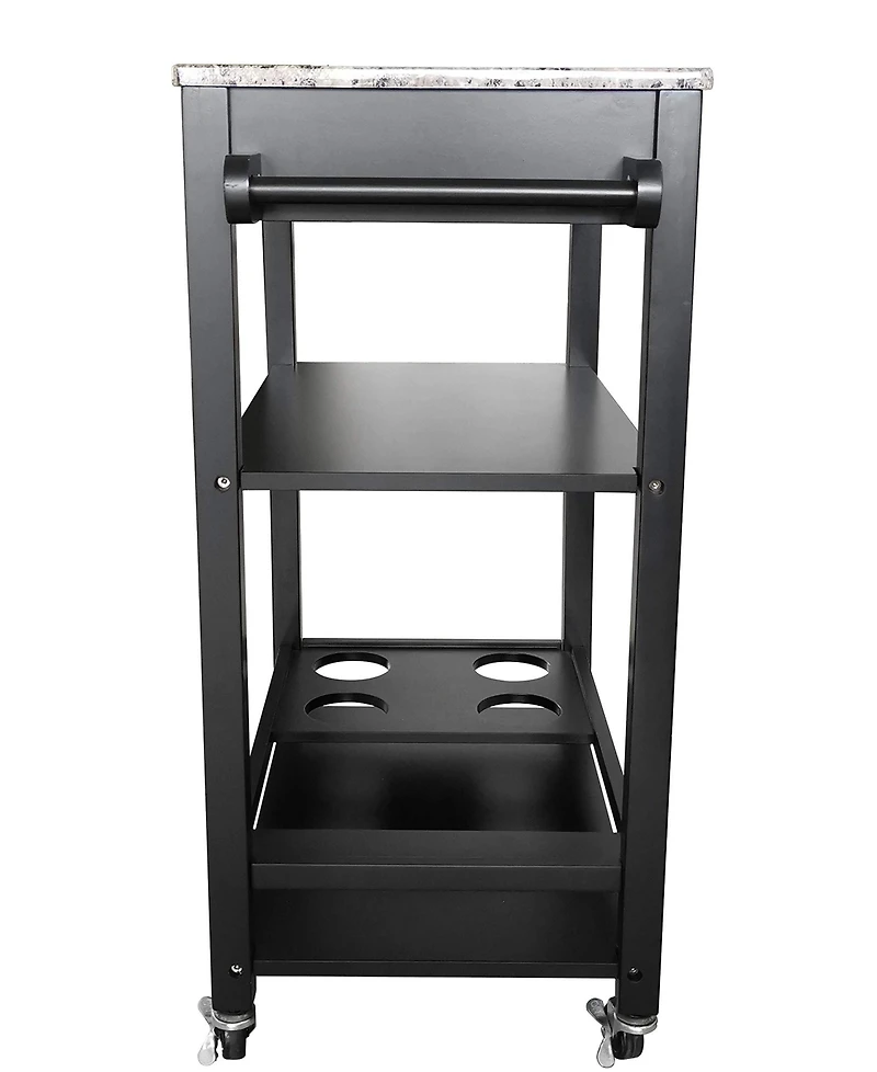 Kings Brand Furniture Faux Marble with Wood Kitchen Buffet Serving Cart, Black Finish