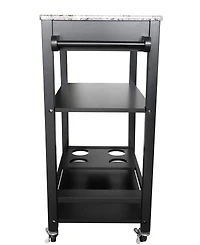 Kings Brand Furniture Faux Marble with Wood Kitchen Buffet Serving Cart, Black Finish