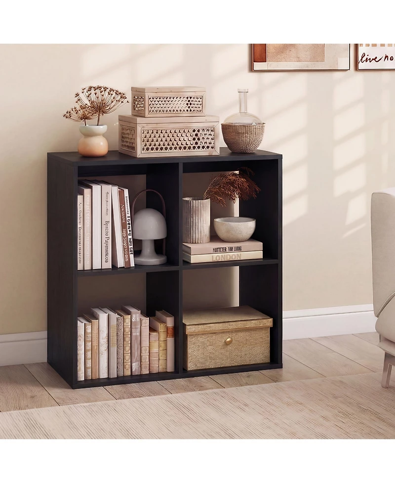 Slickblue 4-Cube Bookcase with Guardrail for Bedroom or Living Room