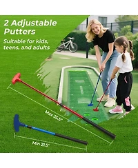 Hongge 11 Ft Putting Green Mat with 2 Adjustable Putters and 6 Balls