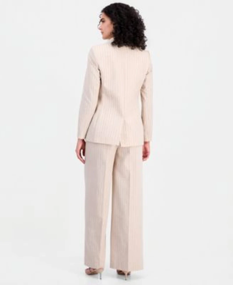 Tahari Asl Womens Pinstripe Double Breasted Blazer Pinstripe Wide Leg Pants