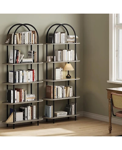 gaomon 2-Pack 71" Arched Bookshelf, 5-Tier Open Bookcase/Plant Stand, Freestanding Metal Frame Display Rack