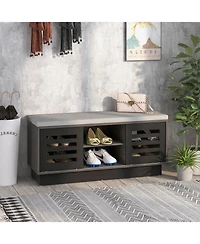 Sugift Shoe Bench with 6 Storage Compartments and 3 Adjustable Shelves