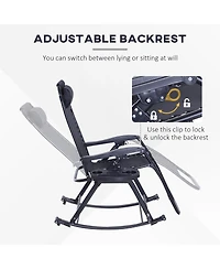 Outsunny Zero Gravity Reclining Rocking Chair, Lounge Rocker, Folding, Pillow, Side Tray, Cup and Phone Holder