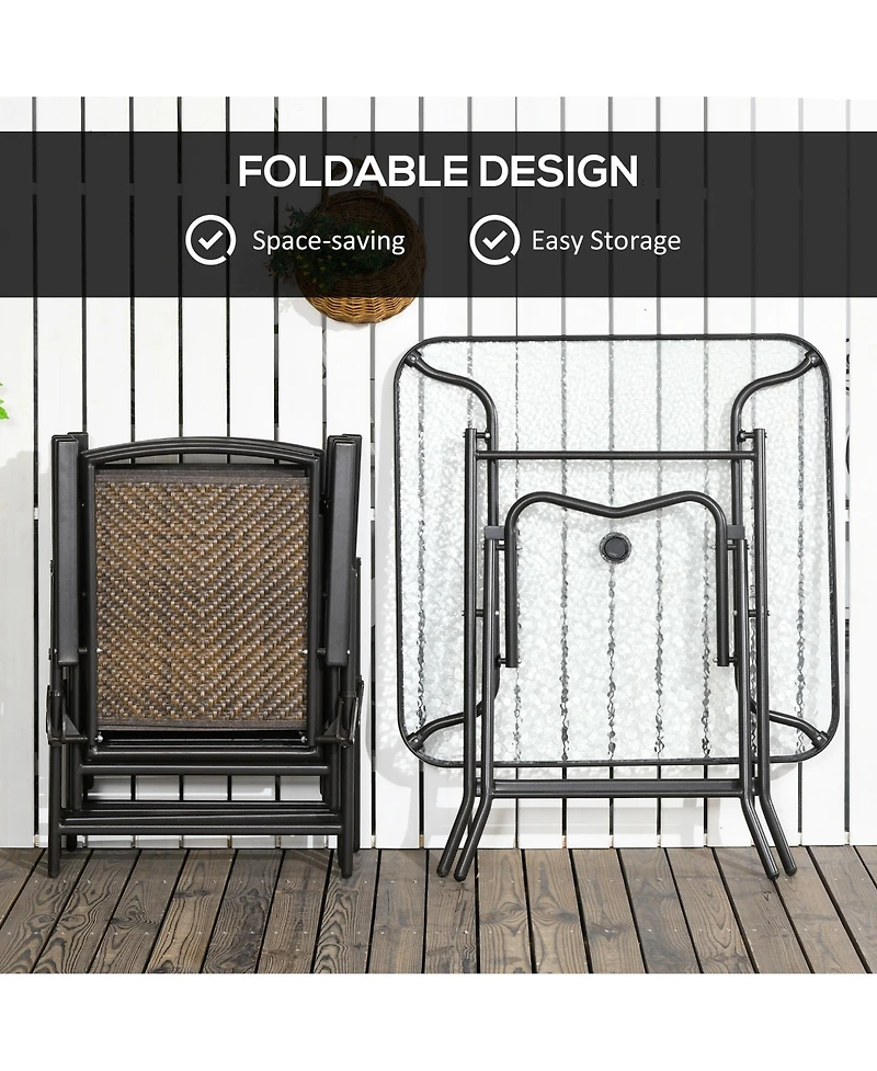 Outsunny 5 Pieces Wicker Patio Dining Set Foldable W/ Umbrella Hole