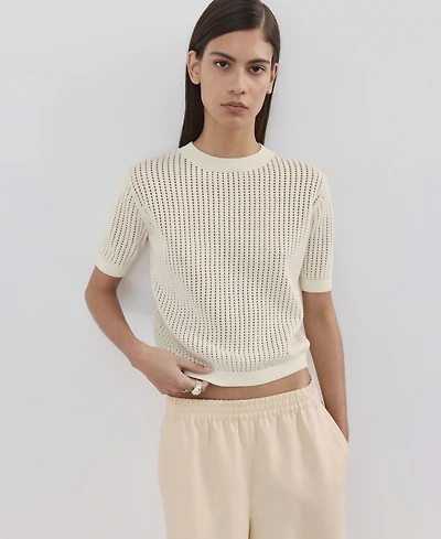 Mango Women's Lace Accents Short-Sleeved Knitted Sweater