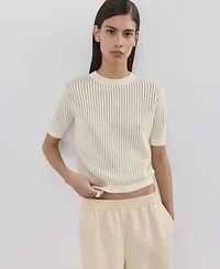 Mango Women's Lace Accents Short-Sleeved Knitted Sweater