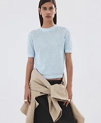 Mango Women's Lace Accents Short-Sleeved Knitted Sweater