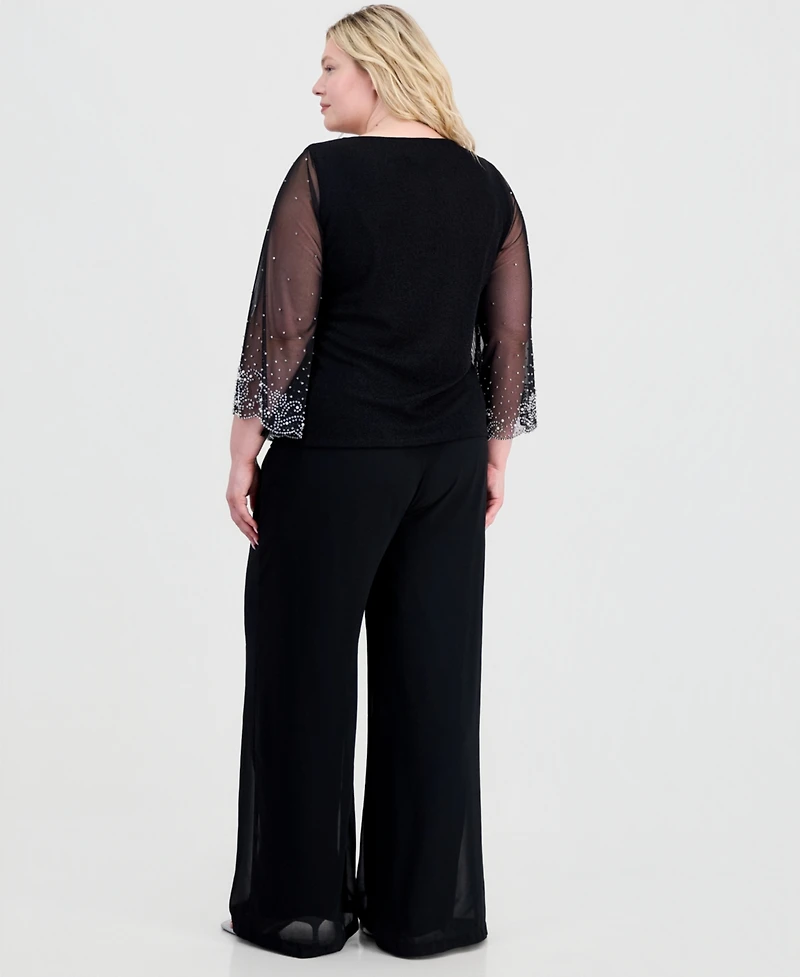 Alex Evenings Plus Boat-Neck Metallic-Knit Top