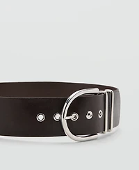Mango Women's Oval Buckle Leather Belt