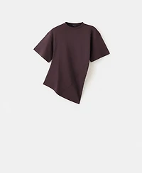 Mango Women's Asymmetrical Hem Fitted Cotton T-Shirt