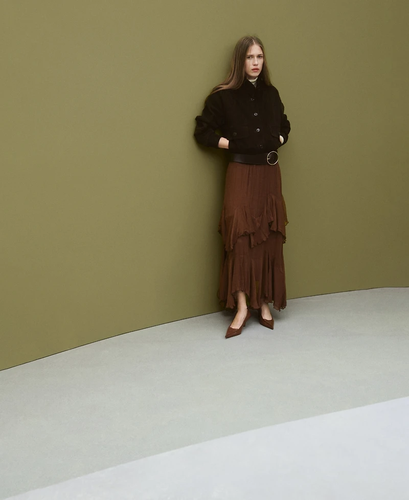 Mango Women's Ruffled Chiffon Skirt