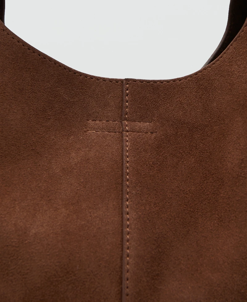 Mango Women's Stitching Detail Suede Shoulder Bag