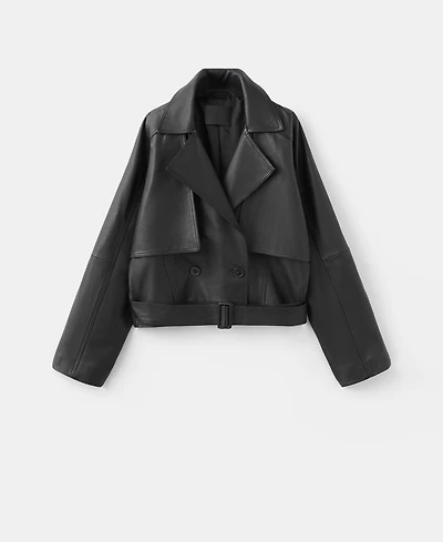 Mango Women's Lapels Leather Jacket
