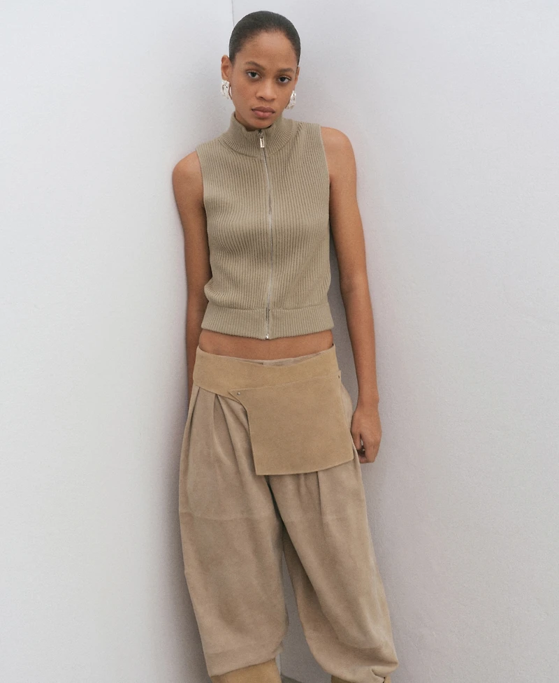 Mango Women's Zip Ribbed Knitted Top