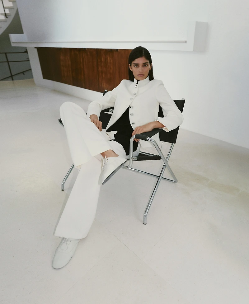 Mango Women's Jewel-Button Strip Collar Jacket