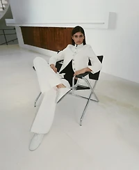 Mango Women's Jewel-Button Strip Collar Jacket