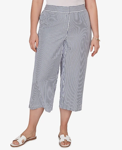 Ruby Rd. Plus Striped Seersucker Fly-Front Capri Pants