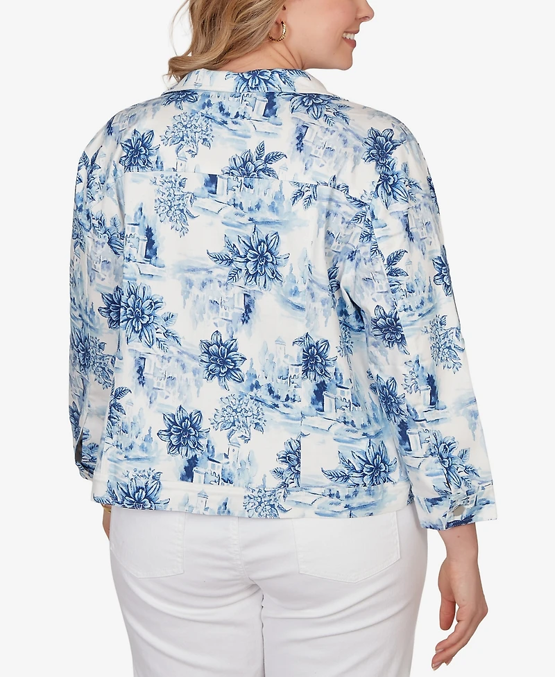 Ruby Rd. Plus Toile Print Trademark Denim Jacket
