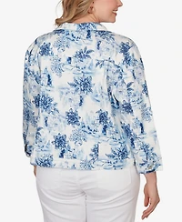 Ruby Rd. Plus Toile Print Trademark Denim Jacket