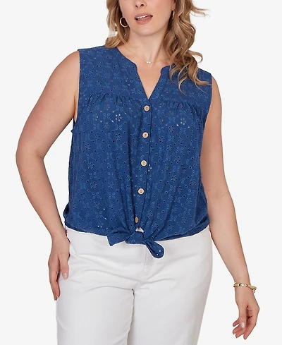 Ruby Rd. Plus Tie-Front Eyelet Sleeveless Top