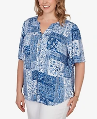 Ruby Rd. Plus Patchwork Bandana Henley T-Shirt