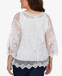 Ruby Rd. Plus Size Scalloped Medallion Crochet Lined Lace Top