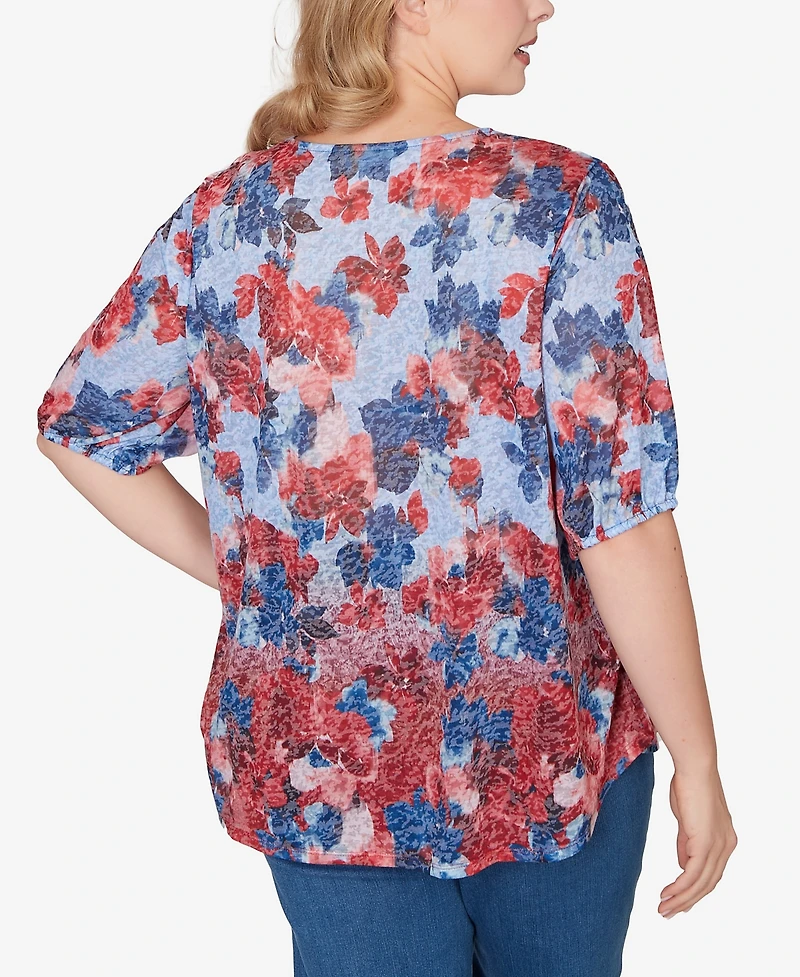 Ruby Rd. Plus Abstract Floral Lace Trim Top