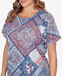 Ruby Rd. Plus Patchwork Shirred Crew Neck T-Shirt