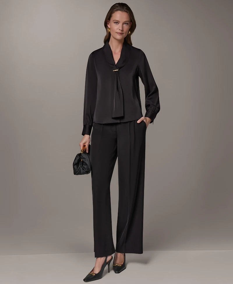 Donna Karan New York Petite Long-Sleeve V-Neck Pull-On Top