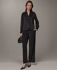 Donna Karan New York Petite Long-Sleeve V-Neck Pull-On Top