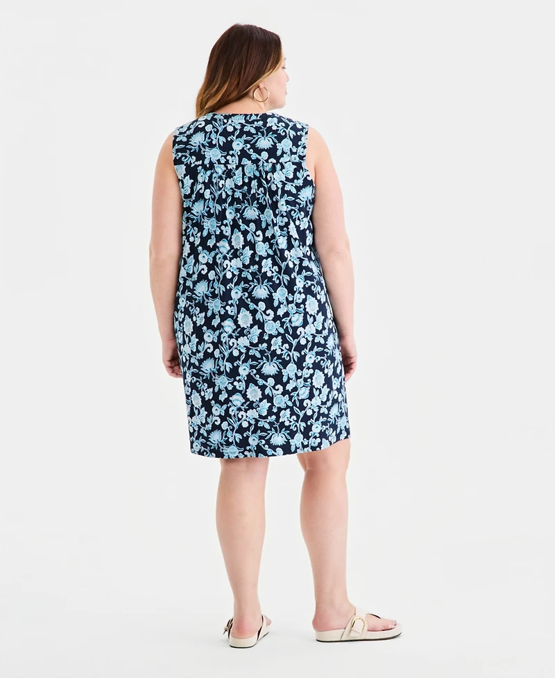Style & Co Plus Pintucked Sleeveless Henley Dress, Macy's Exclusive
