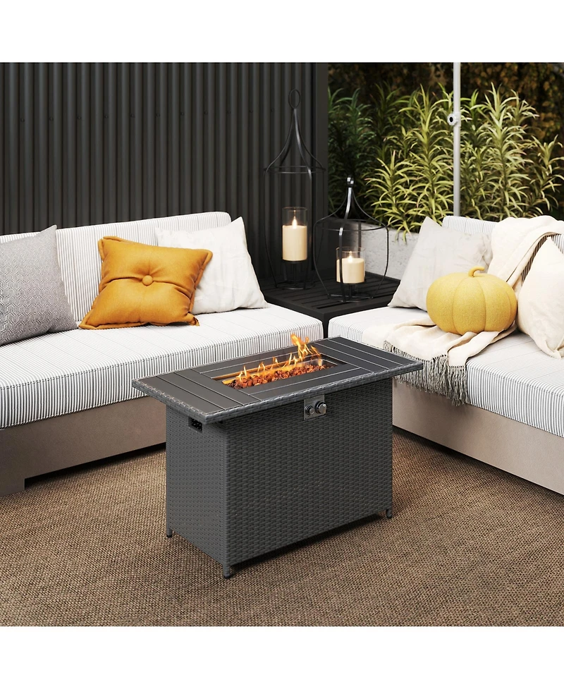 Sugift 44.5 Inch Propane Fire Pit Table Rattan Gas 2-in-1 with Stainless Steel Burner