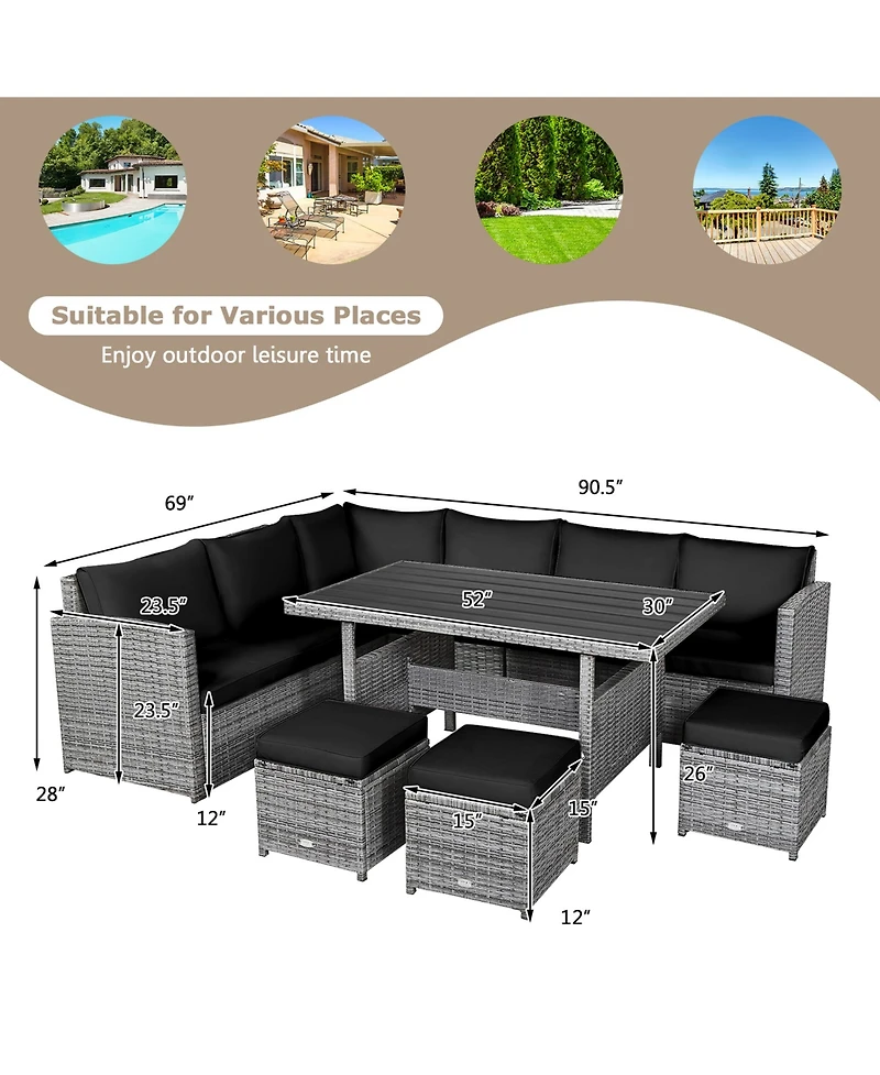 Gymax 7PCS Rattan Patio Sectional Sofa Set Conversation Set w/ Cushions