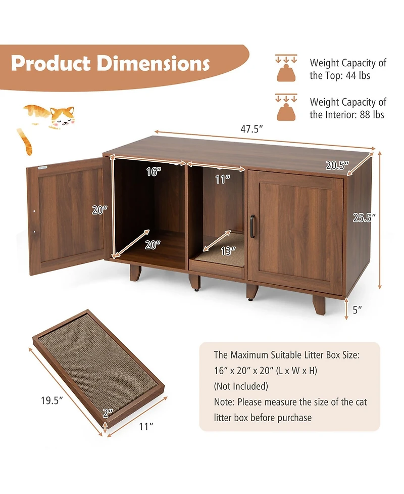 Gymax Cat Litter Box Enclosure Hidden Washroom w/ 2 Doors