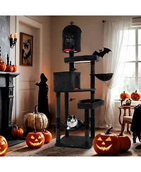 Gymax Gothic Cat Tree for Indoor Cats Extra Large Cat Tower w/2 Cat Condos Coffin Bed